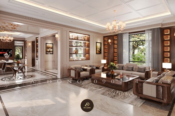 Thiết kế - Thi công nội thất biệt thự gỗ óc chó tại Vĩnh Phúc- Anh Hiệp